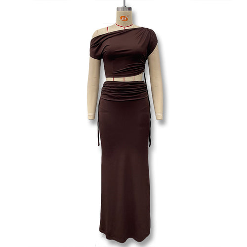 Damen Langarm-Maxikleid mit asymmetrischem Schnitt und elegantem Oberteil EB
