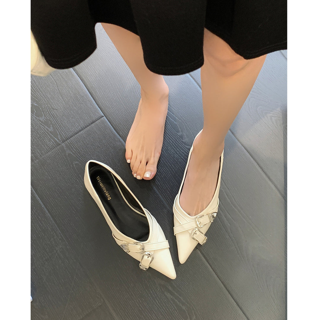 Damen elegante spitze Ballerinas mit modischem Riemen EB