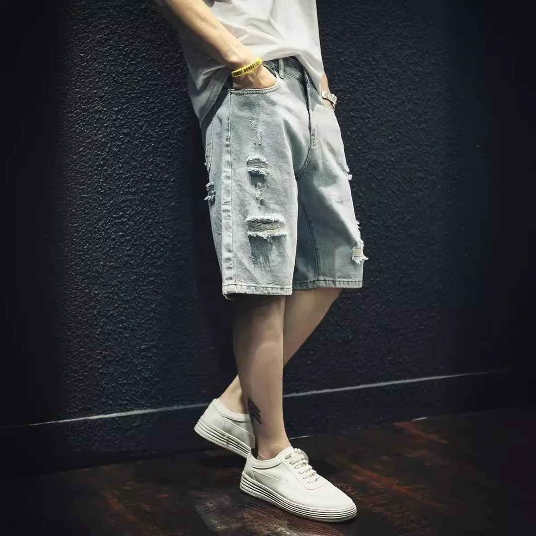 Herren lässige Destroyed Denim-Shorts mit modernen Details und bequemer Passform EB