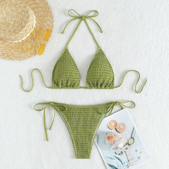 Damen Triangel-Bikini mit feinen Raffung und seitlichen Bindebändern EB