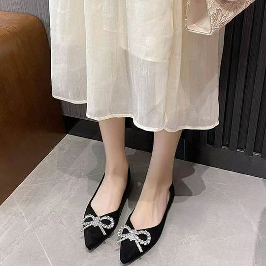 Damen elegante Ballerinas mit strassbesetztem Schleifendetail EB