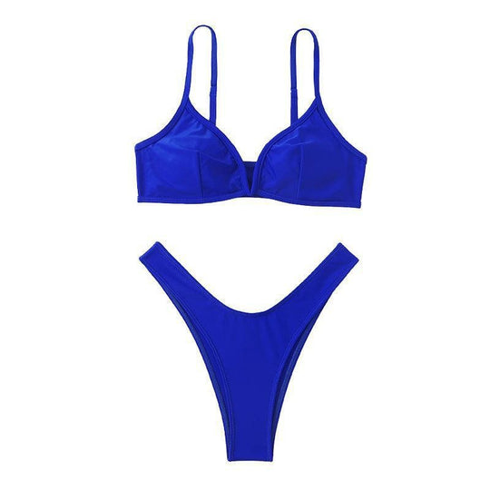 Damen Bikini-Set mit hoch geschnittenem Slips und elegantem V-Ausschnitt EB