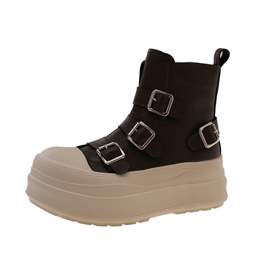 Damen Chunky Stiefel mit verstellbaren Schnallen und rutschfester Sohle EB