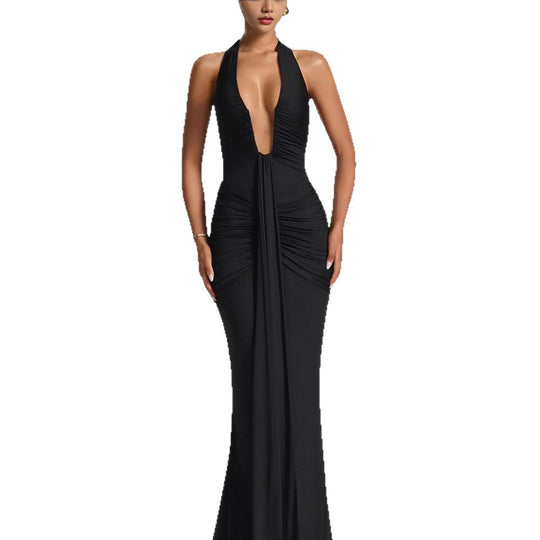 Damen Elegantes Wickelkleid mit tiefem V-Ausschnitt und fließendem Rock EB