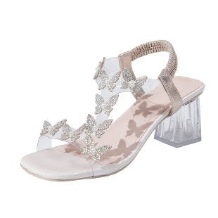 Damen Elegante und funkelnde Sandalen mit transparentem Blockabsatz EB