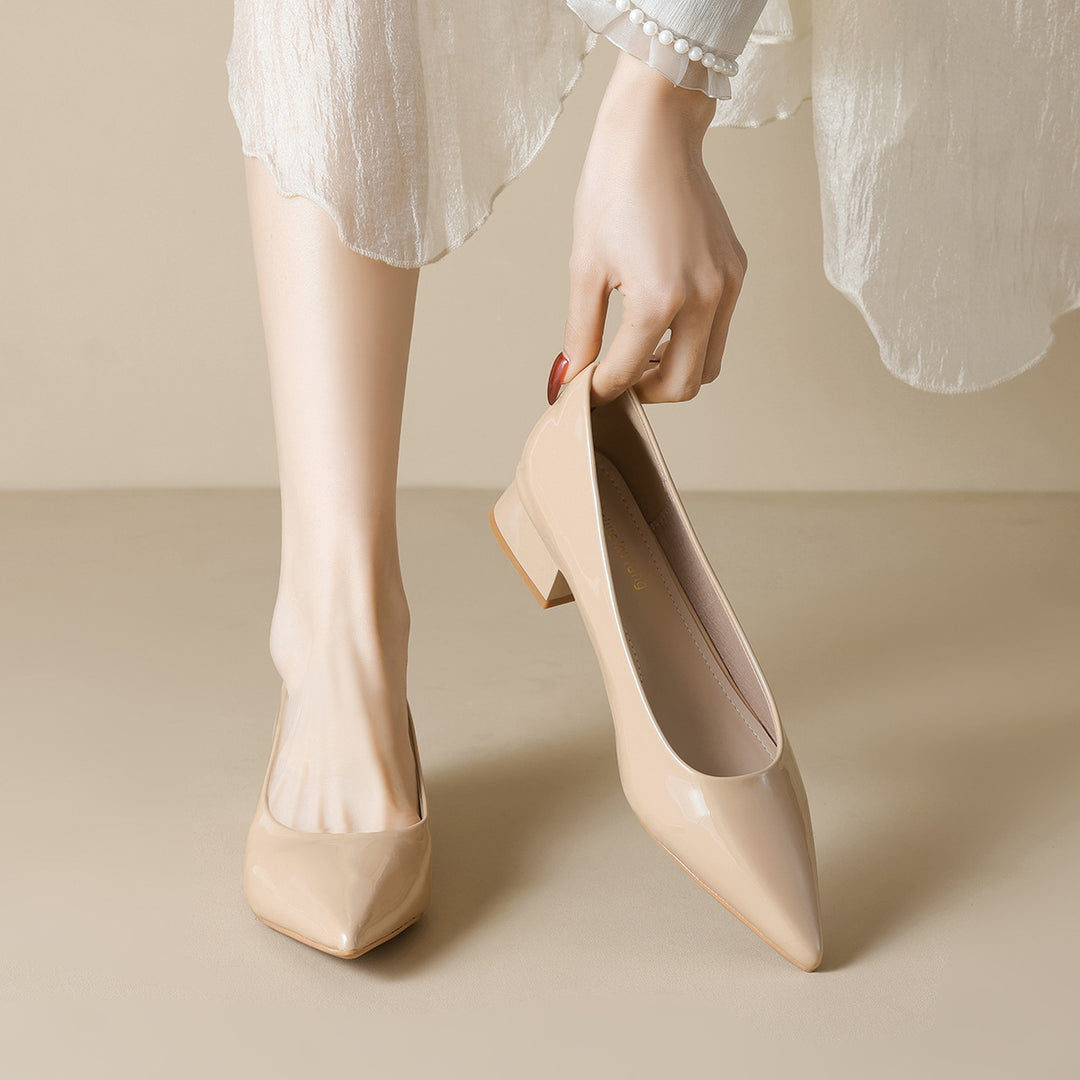 Damen elegante Ballerinas mit spitzem Zehenbereich und komfortablem Blockabsatz EB