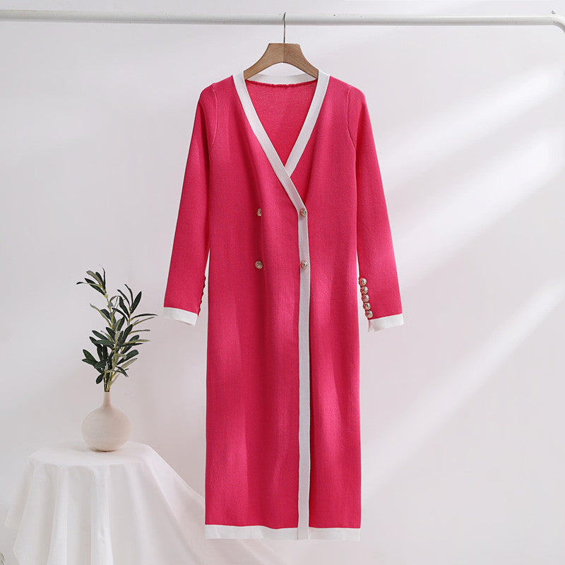 Damen eleganter Strickmantel mit Knopfdetails und V-Ausschnitt EB