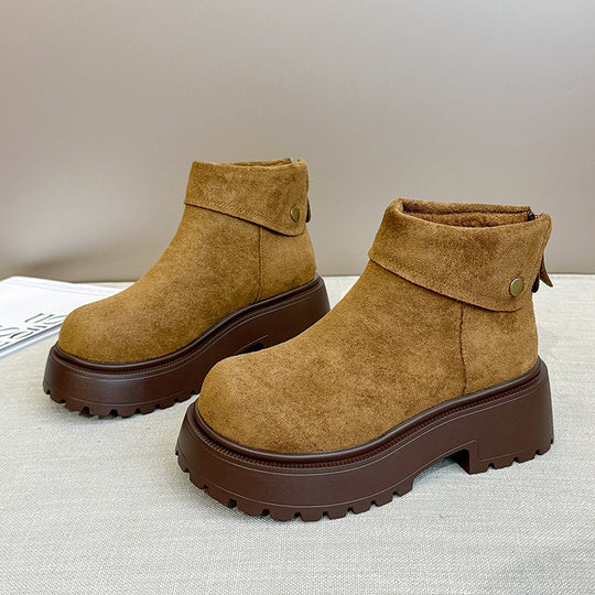 Damen modische Winterstiefeletten mit hohem Plateau und kuscheligem Innenfutter EB