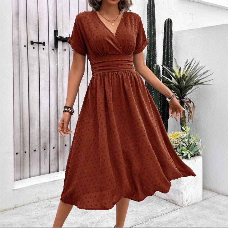 Damen Midikleid mit V-Ausschnitt und Taillenakzent EB