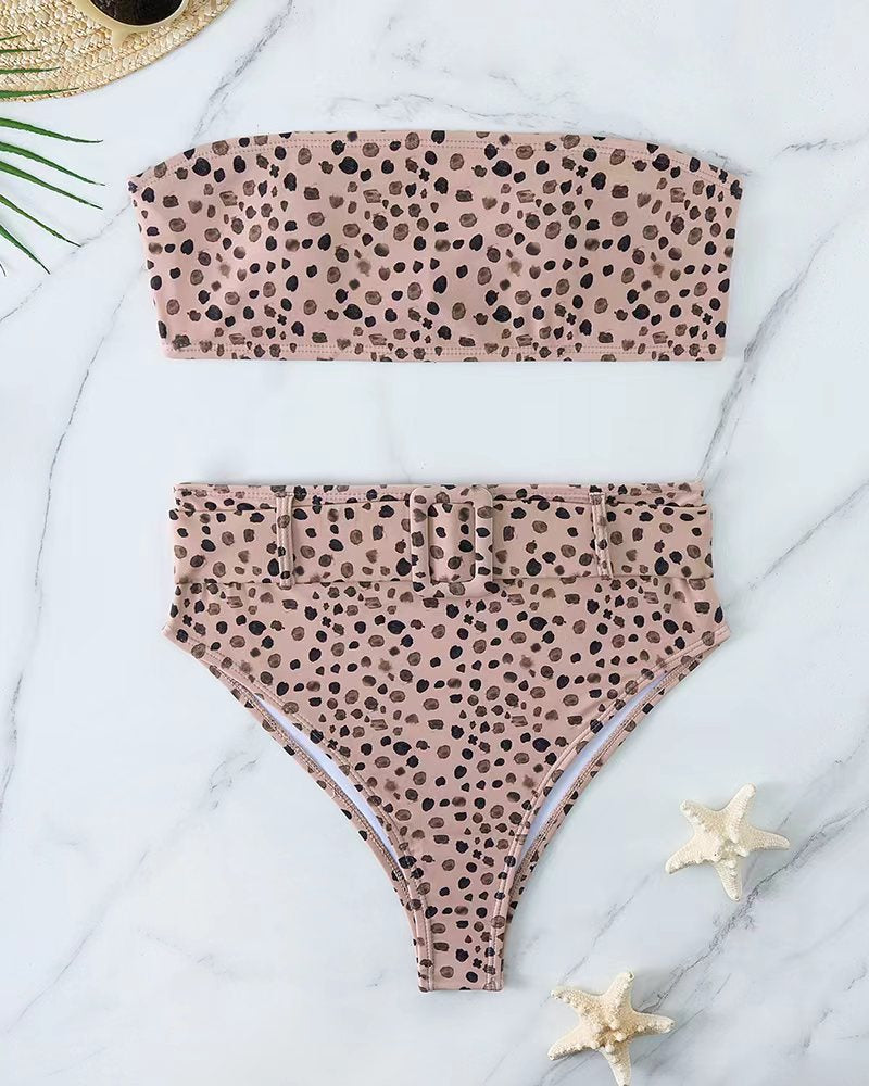 Damen Bandeau-Bikini-Set mit hoch taillierter Hose und trendigem Gürteldetail EB