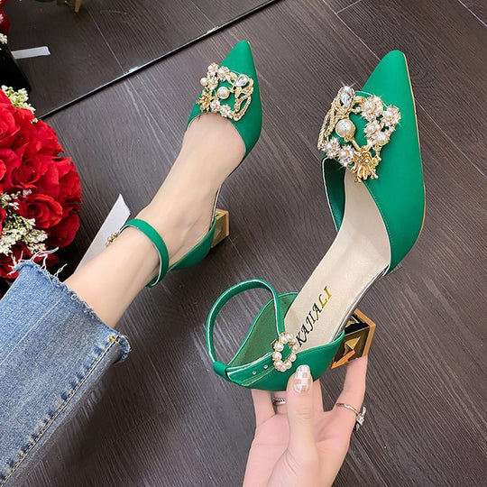 Damen Slingback-Pumps mit eleganter Perlenverzierung und Blockabsatz EB