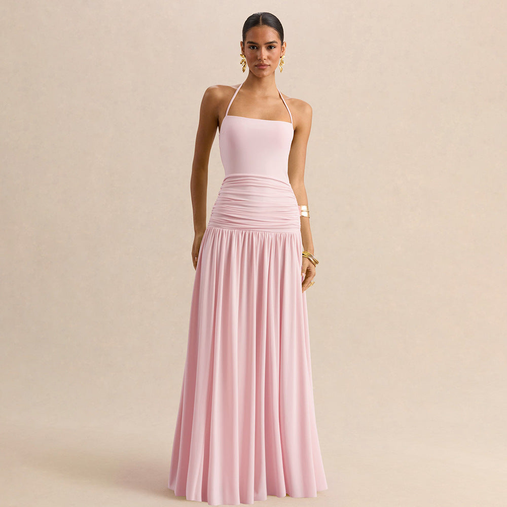 Damen Maxikleid mit Raffungen und schulterfreiem Design EB
