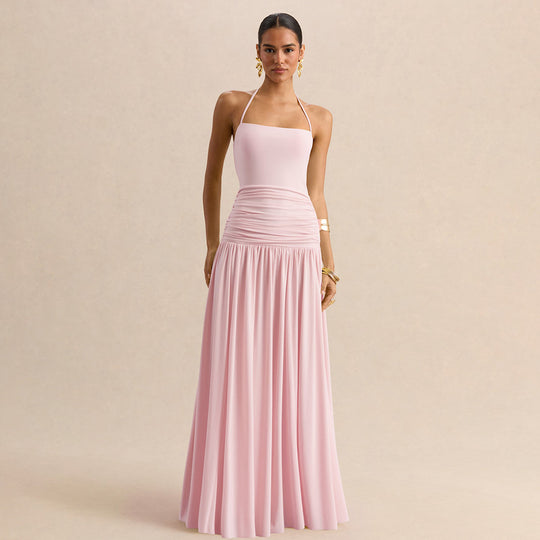 Damen Maxikleid mit Raffungen und schulterfreiem Design EB