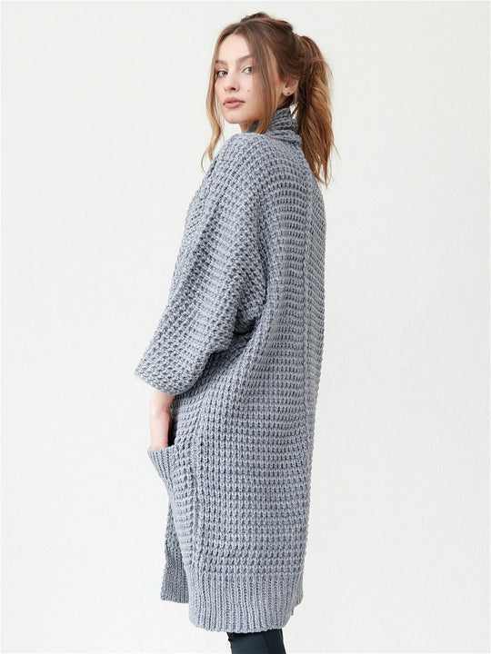 Damen kuscheliger Strickmantel mit großen Taschen und lässigem Schnitt EB