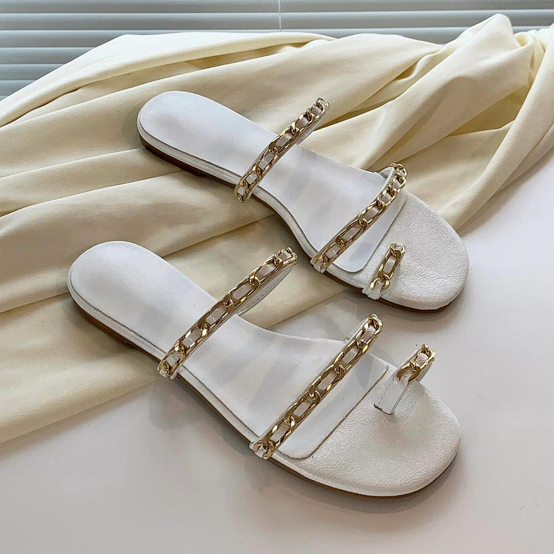 Damen elegante Zehentrenner-Sandalen mit modischen Gliederketten-Details EB