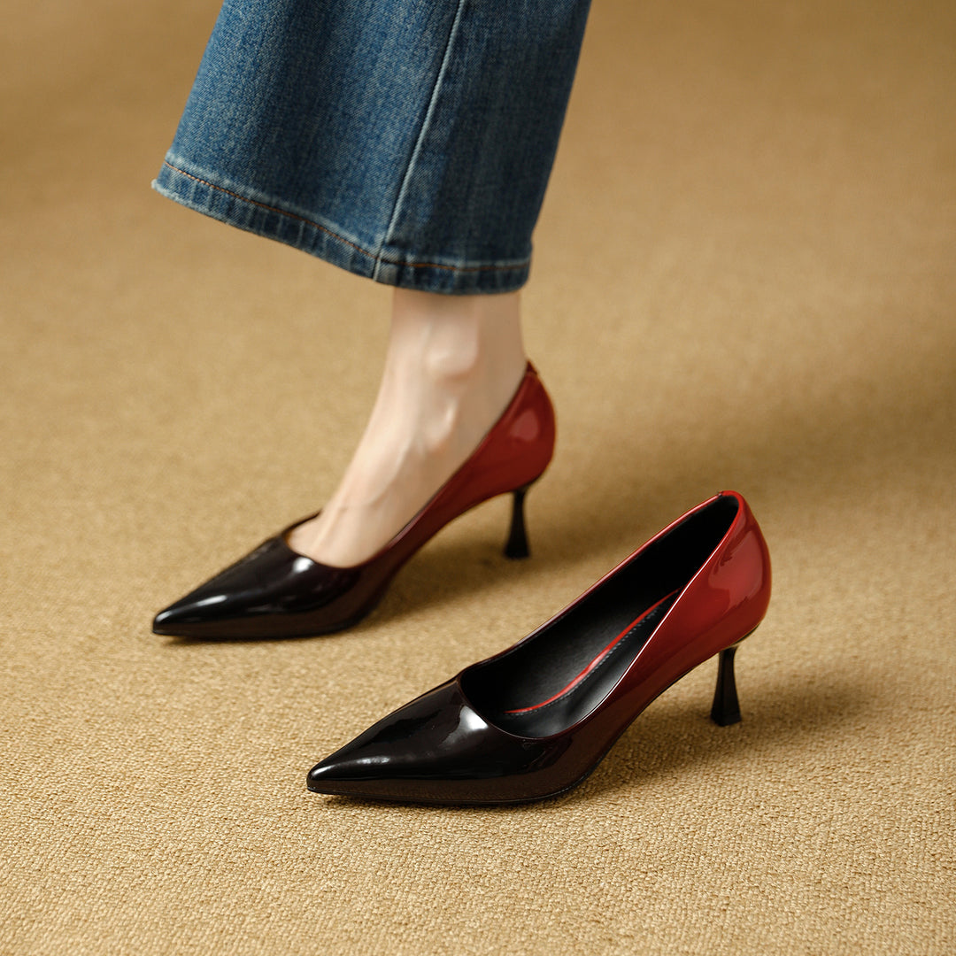 Damen trendige High Heels mit spitz zulaufender Silhouette und glänzender Oberfläche EB