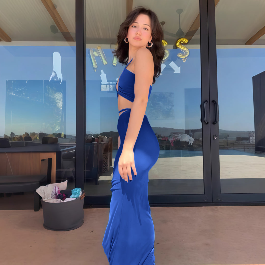 Damen Figurbetontes Maxikleid mit transparenten Einsätzen und Raffung EB