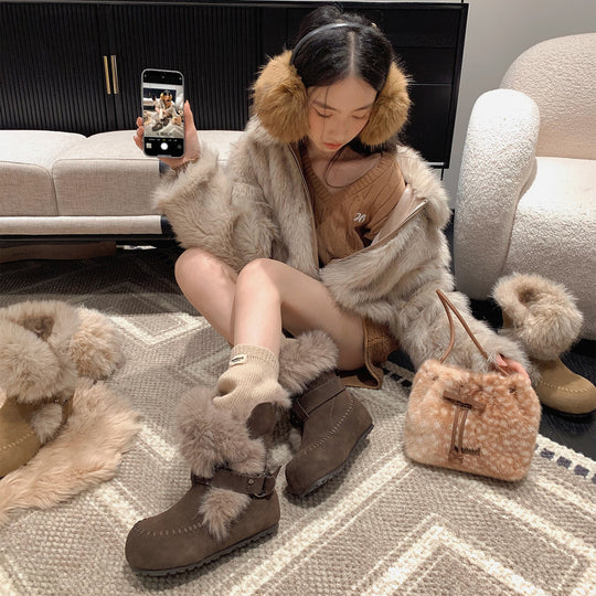 Damen kuschelige Winterboots mit weichem Innenfutter und modischem Fellrand EB