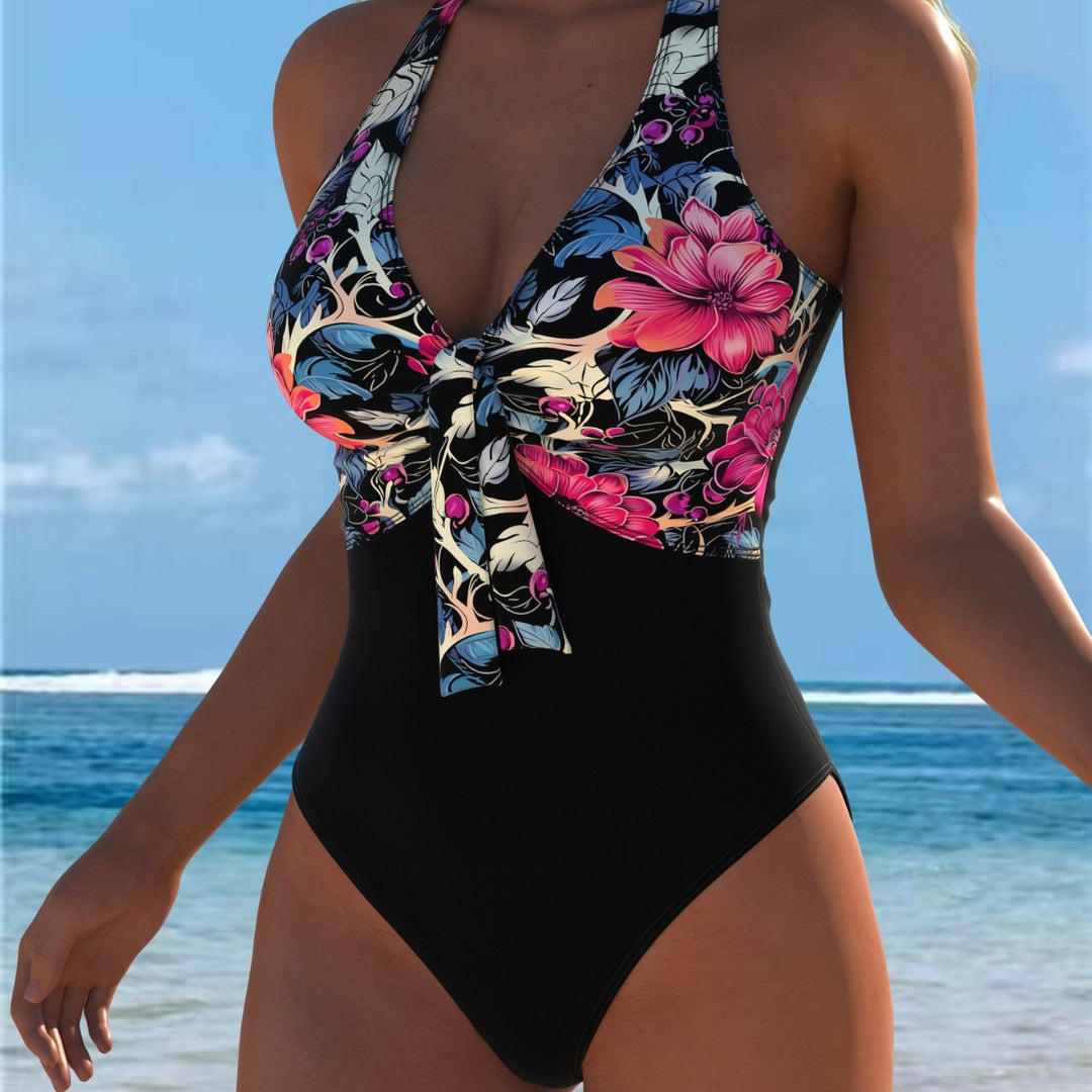 Damen moderner Badeanzug mit floralem Muster und schmeichelndem Schnitt EB