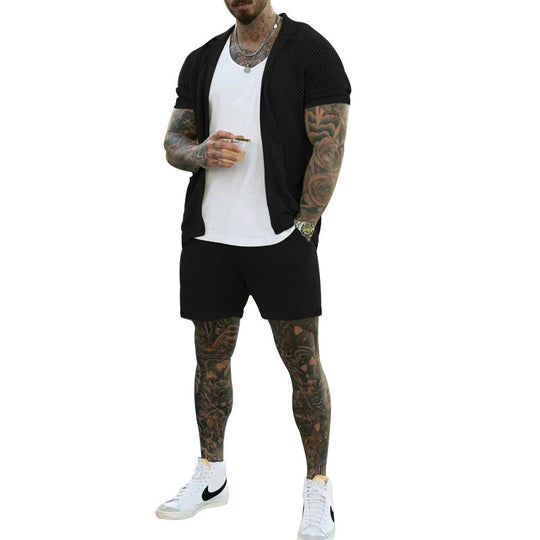 Damen Luftiges Netz-Pyjama-Set mit praktischen Taschen und Knopfleiste EB