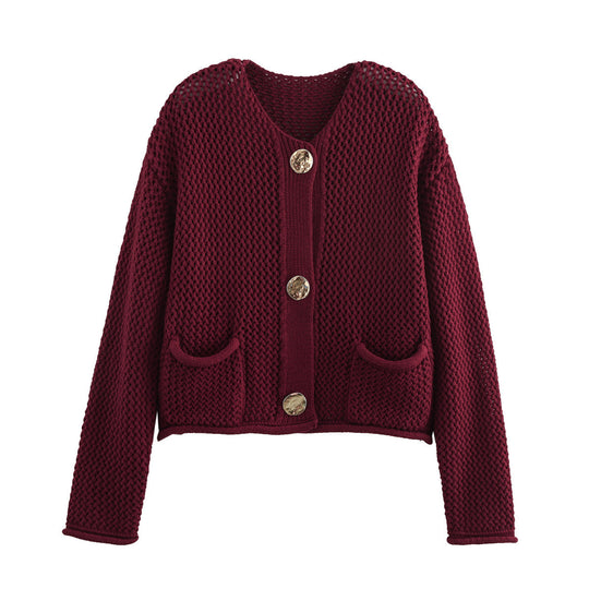 Damen Strickjacke mit dekorativen Knopfdetails und Taschen EB