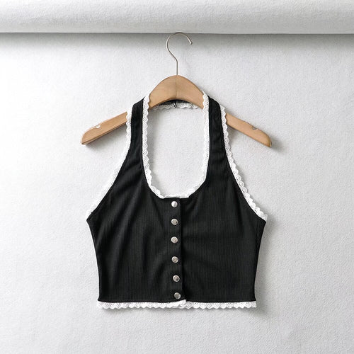 Damen Cropped Top mit Spitzendetails EB