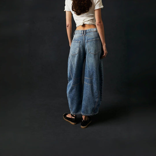 Damen Weite High-Waist Jeans im Vintage-Look mit ausgefallenem Waschverfahren EB