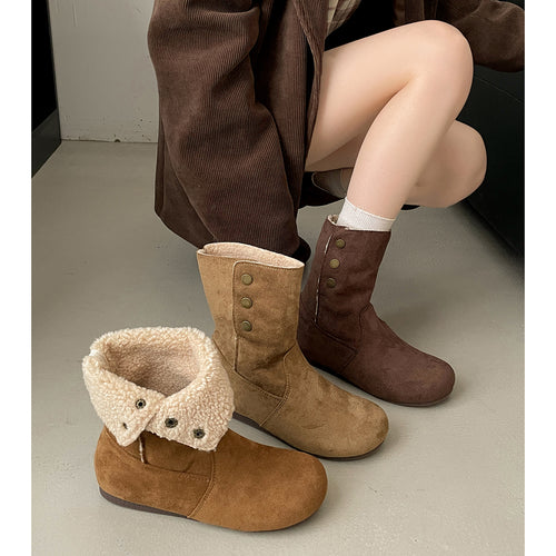 Damen Komfortable Winterboots mit kuscheligem Futter und eleganter Knopfverzierung EB