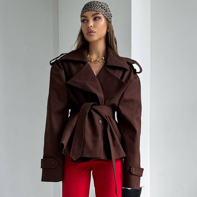 Damen Elegante Trenchcoat mit Taillengürtel und weitem Schnitt EB