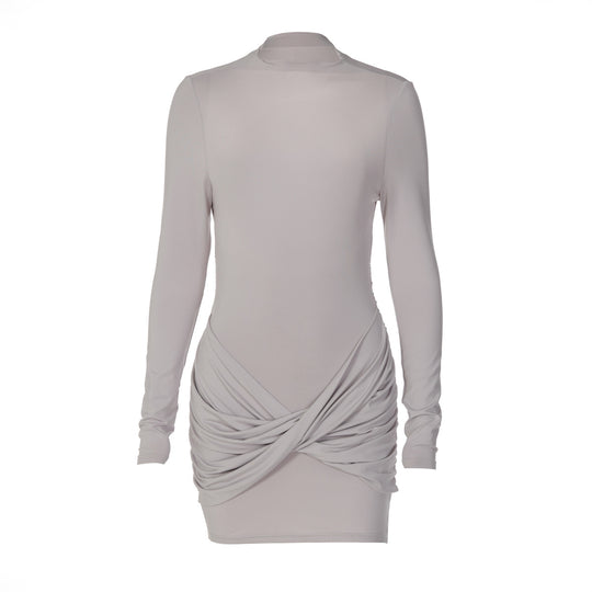 Damen figurbetontes Minikleid mit Rundhalsausschnitt und Raffung EB