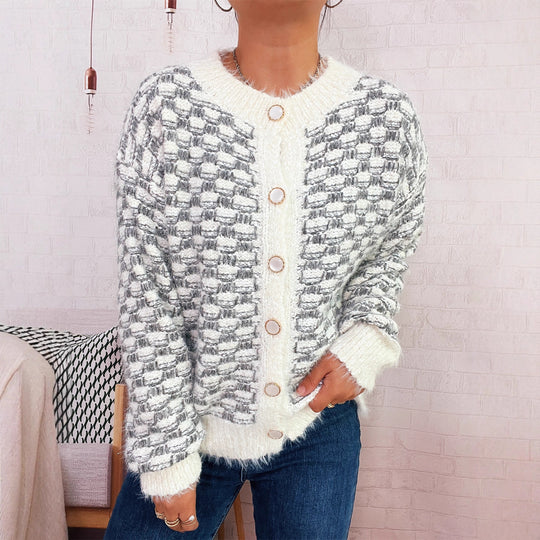 Damen gemütlicher Strickcardigan mit dekorativem Knopfdesign EB
