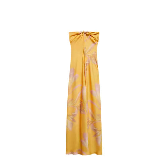 Damen Maxi-Kleid mit eleganter Drapierung und floralem Muster EB