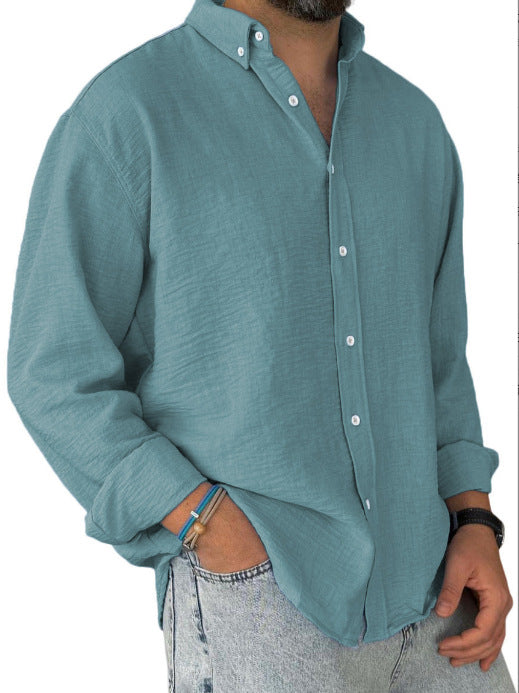 Herren nan leichtes Baumwoll-Leinen-Hemd mit Button-Down-Kragen und entspannter Relaxed-Fit EB