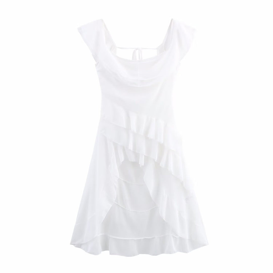 Damen Off-Shoulder Maxikleid mit voluminösen Rüschendetails und schwingendem Saum EB
