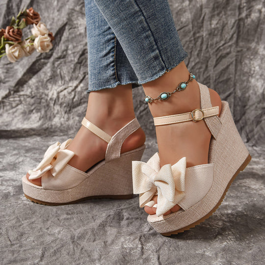 Damen Wedge-Sandalen mit dekorativem Schleifen-Detail EB