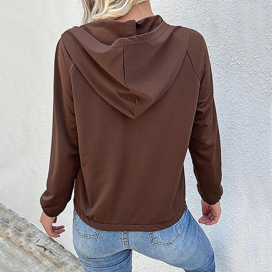 Damen Sportpullover mit Kapuze und Knopfleiste EB