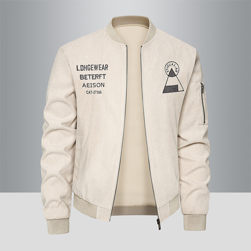 Men's  textured corduroy logo-embroidered flight bomber with utility sleeve zip EB