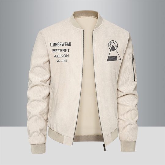 Men's  textured corduroy logo-embroidered flight bomber with utility sleeve zip EB