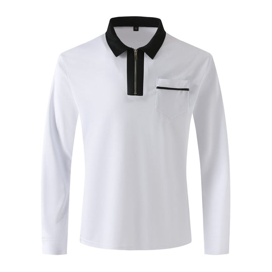 Herren Langarm-Poloshirt mit Halbzip, Kontrastkragen & Brusttasche EB