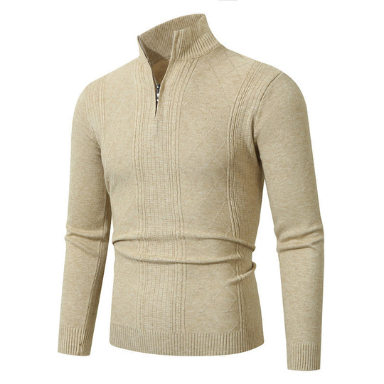 Herren eleganter Strickpullover mit Stehkragen und Reißverschluss EB