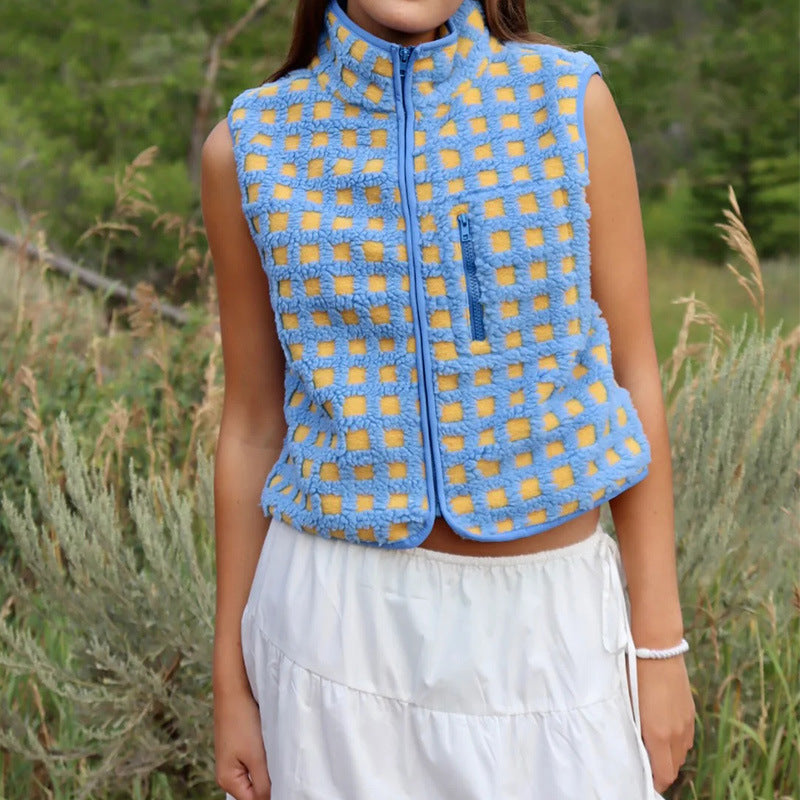 Damen Wendemantel aus kuscheligem Sherpa-Material mit stylishen Karomuster EB