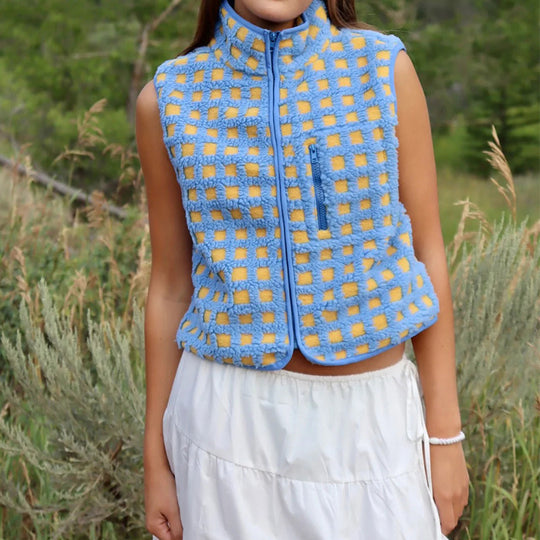 Damen Wendemantel aus kuscheligem Sherpa-Material mit stylishen Karomuster EB