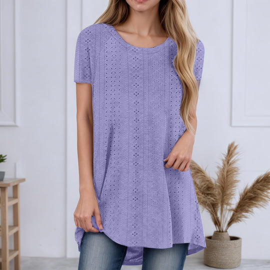 Damen nan locker geschnittene Broderie-Anglaise Tunika mit Rundhalsausschnitt, seitlichen Schlitzen und abgerundetem Saum EB