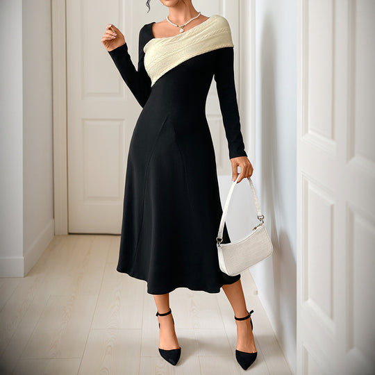 Damen Asymmetrisches Midikleid mit One-Shoulder-Strickdetail und figurbetontem Fall EB