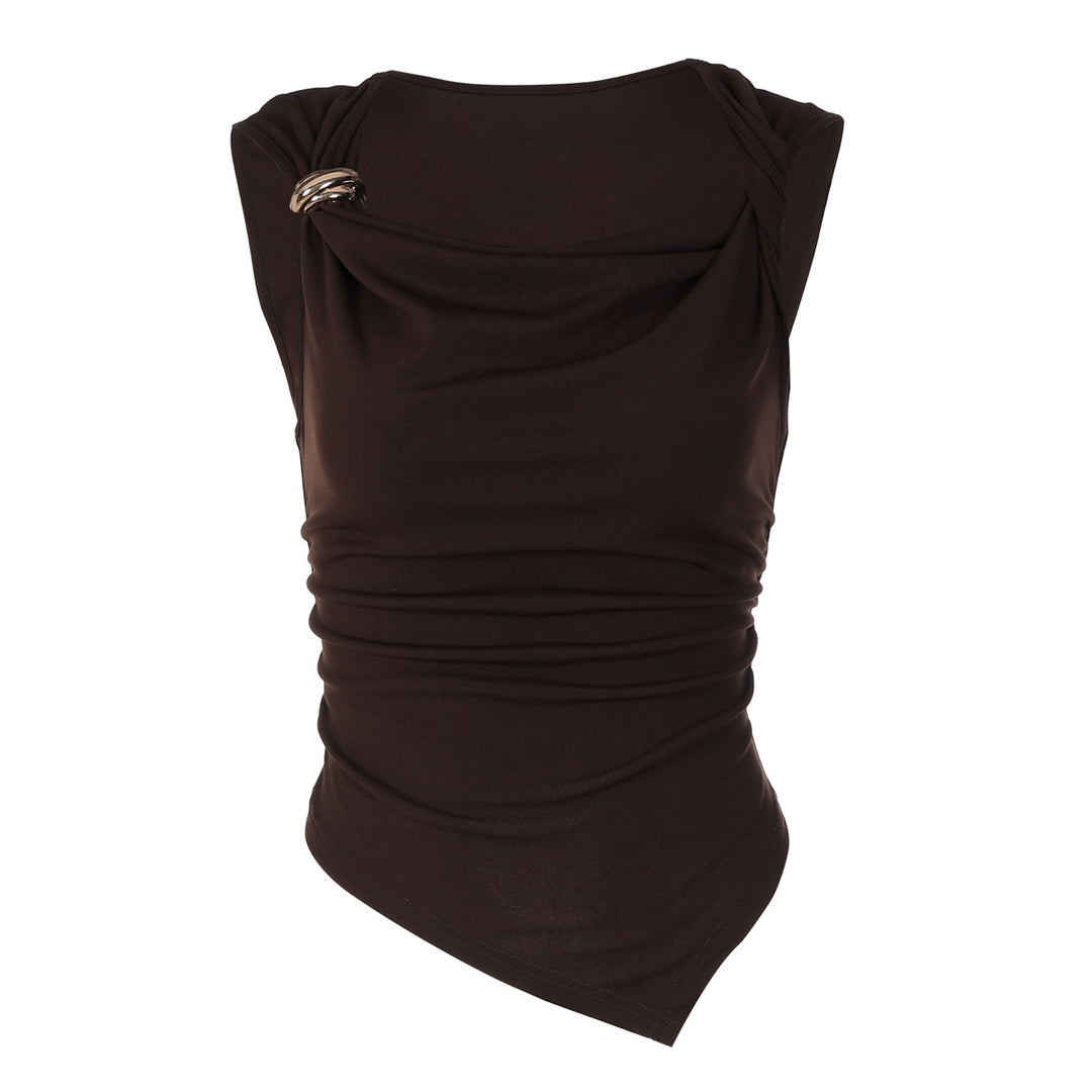Damen elegantes drapiertes Top mit asymmetrischem Saum und dekorativem Detail EB