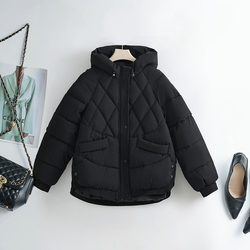 Damen nan gesteppte Kapuzen-Kurzjacke mit Karree-Steppung, geripptem Saum und verdeckter Druckknopfleiste EB