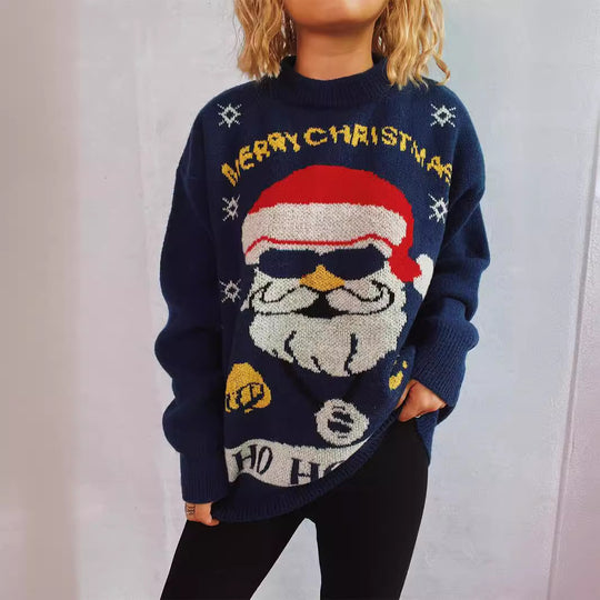 Damen Weihnachtspullover mit festlichem Motiv und oversized Schnitt EB