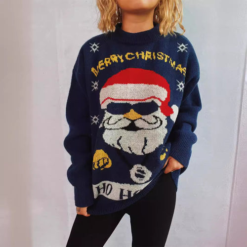 Damen Weihnachtspullover mit festlichem Motiv und oversized Schnitt EB