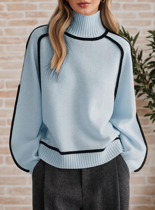 Damen Pullover mit hohem Kragen und Volumenärmeln EB