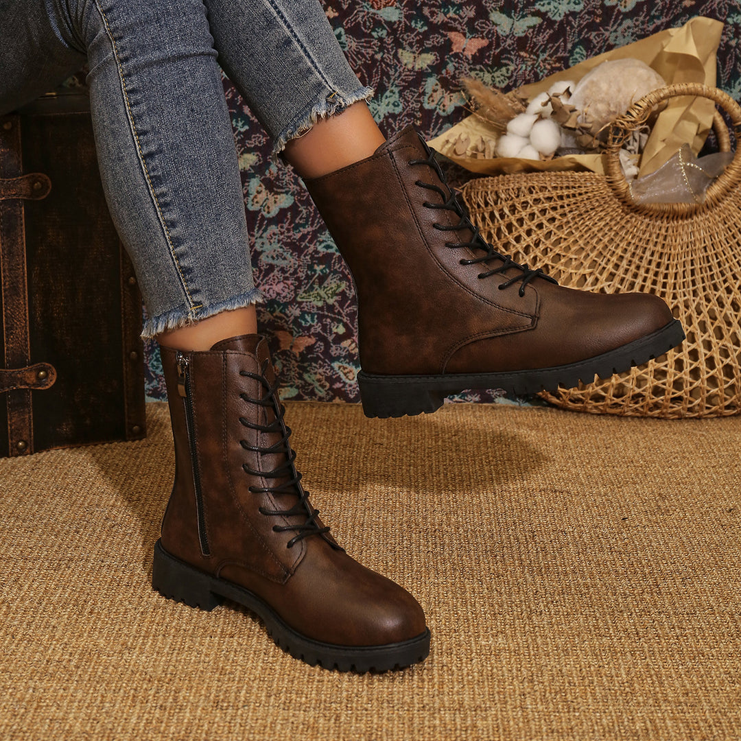 Damen  Schnürstiefel mit seitlichem Reißverschluss und profilierter Gummilaufsohle EB